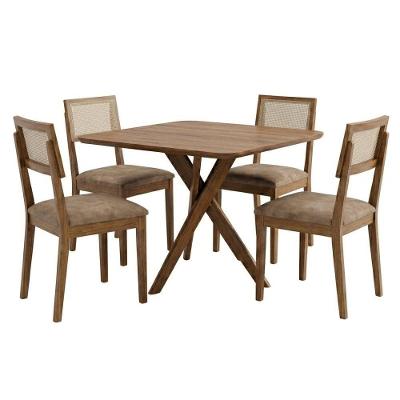 Conjunto Jantar Cacau 4 Lugares MDF Cadeiras Corino Kaki 95CM Milani