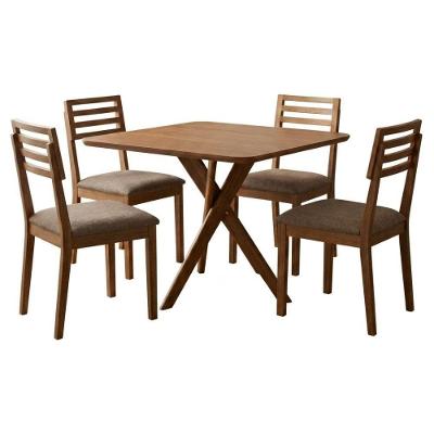 Mesa de Jantar Cacau 4 Lugares MDF Cadeiras Linho Bege 95CM Milani Movelaria