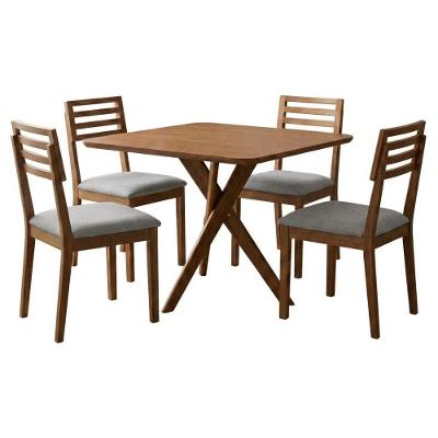 Mesa de Jantar Cacau 4 Lugares MDF Cadeiras Linho Cinza 95CM Milani Movelaria