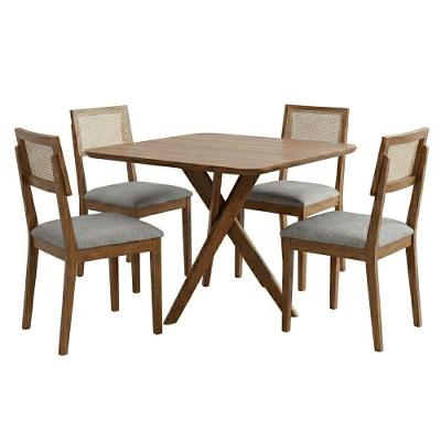 Mesa de Jantar Cacau 4 Lugares MDF com Cadeiras Encanto Linho Cinza 95CM Milani