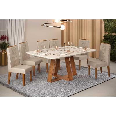 Conjunto Jantar Celeste 6 Lugares MDF Cadeiras Lia Linho Off White DJ Móveis