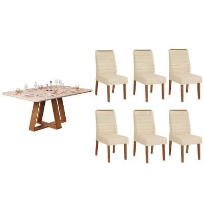 Conjunto Jantar Celeste 6 Lugares MDF Cadeiras Ondina Off White DJ Móveis