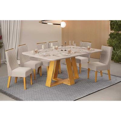 Conjunto Jantar Celeste 6 Lugares com Cadeiras Jade Cedro Off White 160CM DJ Móveis