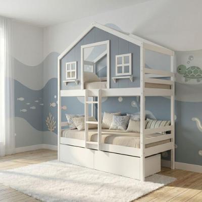Beliche Casinha dos Sonhos 2 Gavetas Madeira Maciça Branco e Azul Housin