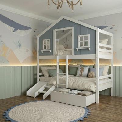 Beliche Casinha dos Sonhos Escorregador 2 Gavetas Madeira Branco e Azul Housin
