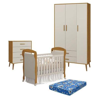 Quarto de Bebê Isis e Danny 3 Portas 4 Gavetas MDF Areia Savana Reller Móveis
