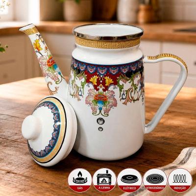 Bule Indiana Vintage para Todos Fogões 1,2L Ferro Esmaltado Branco Charm
