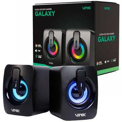 Caixa de Som Gamer Vinik Galaxy 6W RMS 2.0 LED Rainbow Preto