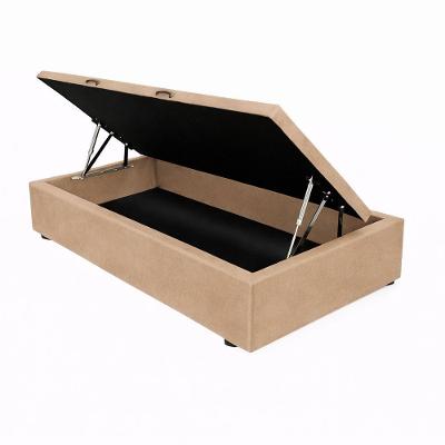 Cama Box com Baú Solteiro Helena MDF-MDP Pistão a Gás Suede Bege do Lar