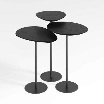 Conjunto de Mesas Laterais Kaleo Orgânico MDF Aço Preto Fosco para Sala de Estar