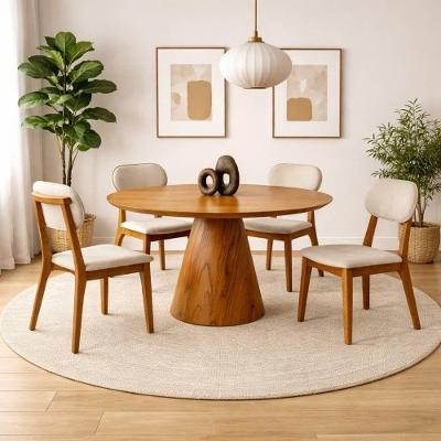 Conjunto Jantar Marrocos 4 Lugares MDF Cadeiras Linho Creme 120CM Móveis Mundial