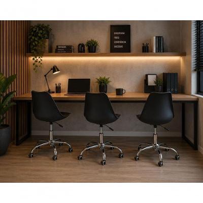 Kit 3 Cadeiras Saarinen Executiva Base Cromada Rodízios Preta Decoreshop