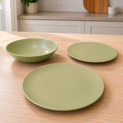 Jogo de Pratos Unni Oliva 6 Peças Cerâmica Acetinada para Mesa Completa Verde