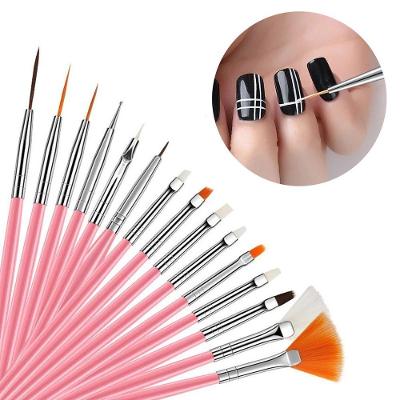 Kit Pincel Gel Uv 15 Pinceis Decoração Manicure Acrigel Rosa