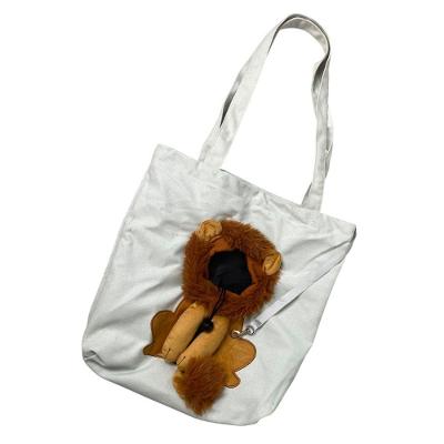 Bolsa de Transporte para Pets Estampa Leão Náilon Branco BSL3906