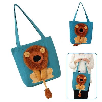 Bolsa de Transporte para Pets BSL3906 Estampa Leão Ventilada Azul Náilon