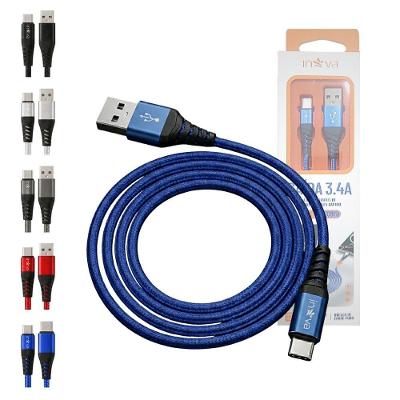 Cabo USB Tipo-C Inova KV-6011 Nylon Trançado 3.4A 2 Metros