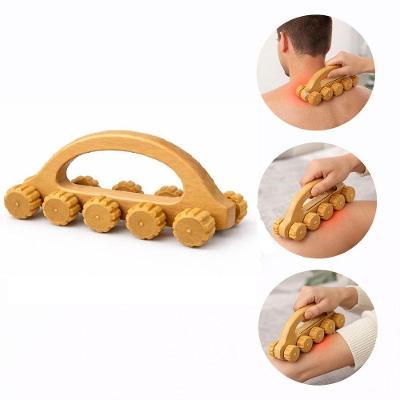 Massageador Corporal Manual Utibom Bambu 10 Rodinhas Relaxante para Costas Ombros Pernas Marrom