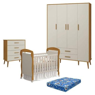 Kit Quarto de Bebê Berço Americano Danny MDF Colchão Incluso Areia Savana Reller Móveis
