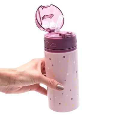 Garrafa Infantil de Alumínio 580ML com Canudo de Silicone Rosa Brasgroup