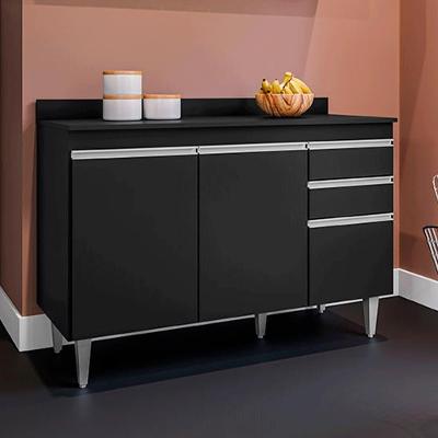 Balcão de Cozinha Pursat G96 3 Portas 2 Gavetas MDP 120CM Preto Gran Belo