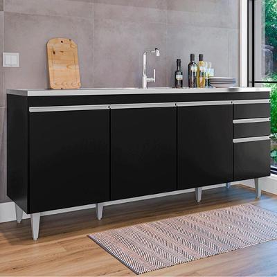 Balcão de Cozinha para Pia Apex G96 4 Portas 2 Gavetas MDP Preto Gran Belo