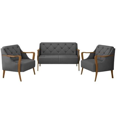 Conjunto 2 Poltronas e Namoradeira Hand Linho Chumbo Gran Belo