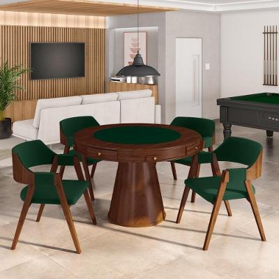 Conjunto Mesa de Jogos Bellagio 4 Cadeiras Tampo Reversível Madeira Imbuia Gran Belo