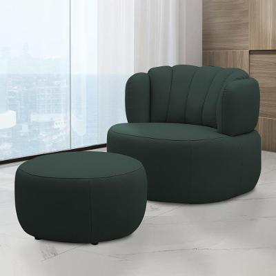 Conjunto Poltrona com Puff Mariele G88 Couro Verde Musgo Giratória Gran Belo
