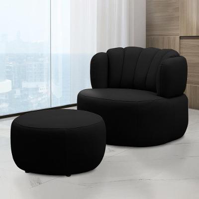 Conjunto Poltrona com Puff Mariele G88 Giratória Couro Preto Gran Belo