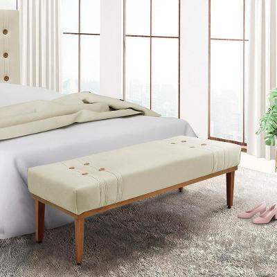 Recamier Decorativo Kors 140cm Madeira Maciça Veludo Bege Gran Belo