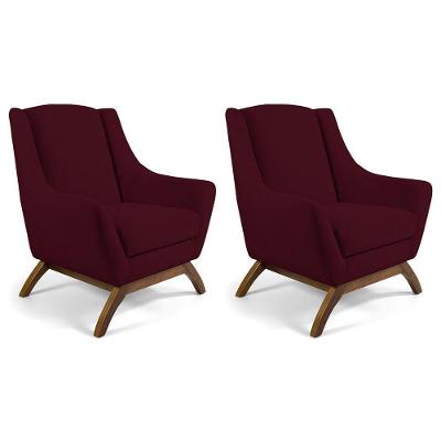Kit 02 Poltronas Naomi Decorativas Veludo Marsala Confortável Gran Belo