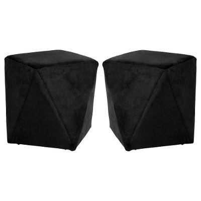 Kit 02 Puffs Blois Redondo Espuma Veludo Preto Gran Belo