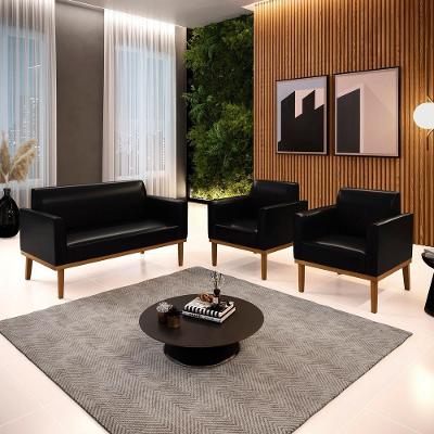 Conjunto Poltronas e Namoradeira Isabella G19 Couro Sintético Preto Gran Belo
