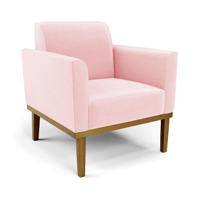 Poltrona Decorativa Isabella Suede Espuma D-23 Rosa Bebê Gran Belo