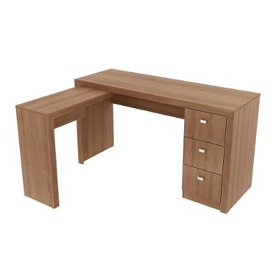 Mesa Home Office em l ME4101 Moderno 3 Gavetas MDP 136CM Amêndoa Gran Belo