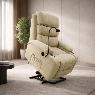 Poltrona Lift Austin Reclinável Massagem Elevação USB Linho Bege Gran Belo