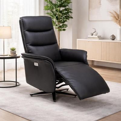 Poltrona Alabama Reclinável Elétrica Bimotor Massagem Aquecimento USB Couro Preto Gran Belo