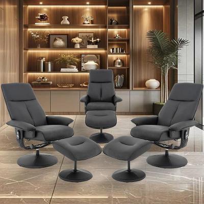 Kit 3 Poltronas Nebraska Elétrica Reclinável Giratória com Massagem PU Preto Rivatti