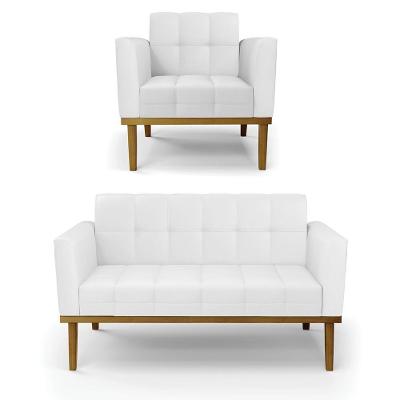 Conjunto Poltrona e Namoradeira Karen Couro Sintético Branco Gran Belo