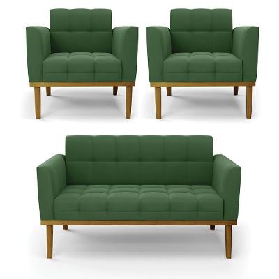 Conjunto Poltronas e Namoradeira Karen G19 Veludo Verde Gran Belo