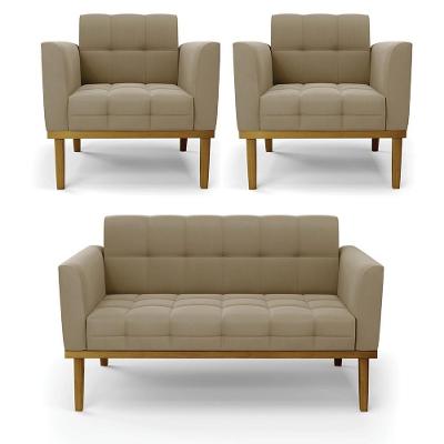 Conjunto Poltronas e Namoradeira Karen G19 Suede Nude Madeira Gran Belo