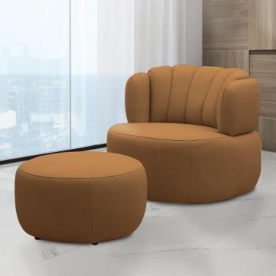 Conjunto Poltrona e Puff Mariele G88 Giratória Couro Caramelo Gran Belo