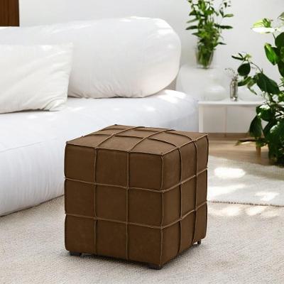 Puff Decorativo Augusto G88 Quadrado Couro Marrom Claro Manchado Gran Belo