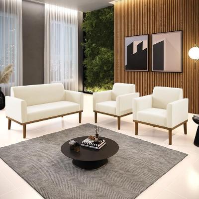 Conjunto Poltronas e Namoradeira Isabella Veludo Bege Gran Belo