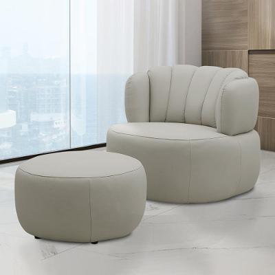 Conjunto Poltrona e Puff Mariele G88 Giratória Couro Bege Gran Belo