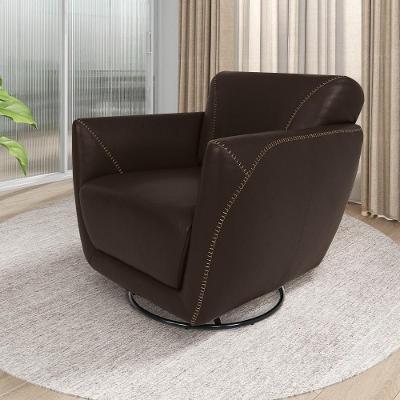 Poltrona Decorativa Valentina Giratória Couro Marrom Gran Belo