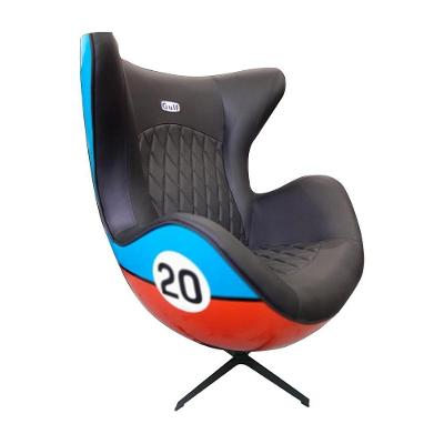 Poltrona Egg Chair No20 G53 Couro Sintético Azul e Laranja Gran Belo