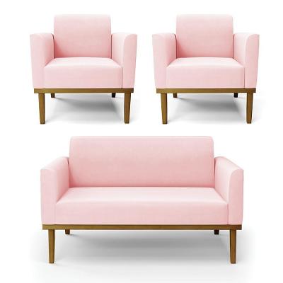 Conjunto Poltronas e Namoradeira Isabella G19 Suede Rosa Bebê Gran Belo