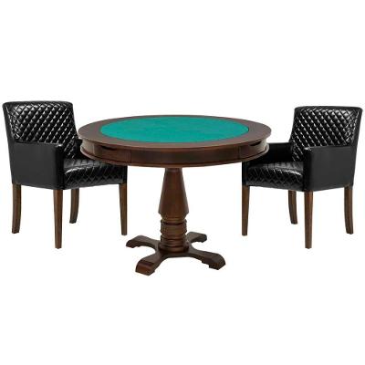Mesa Carteado Victoria 2 Lugares Tampo MDF Imbuia Cadeiras PU Preto Gran Belo